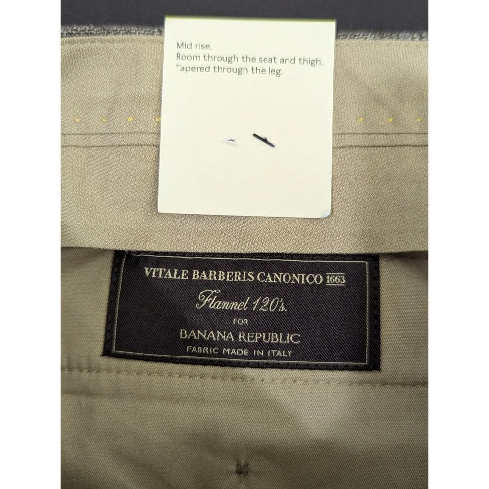 Banana Republic Tailored Slim Fit Pants Men's 36R‎ Flannel 120's Plaid Golf NWT